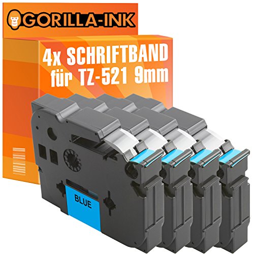 Gorilla-Ink 4X Schriftband kompatibel mit Brother P-Touch TZ-521 TZe-521 Schwarz-Blau von Gorilla-Ink