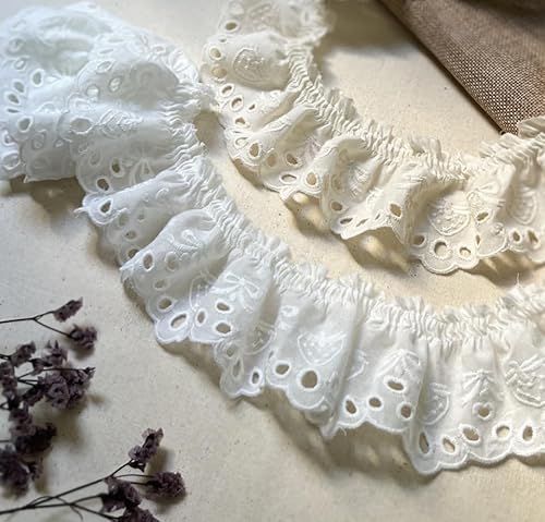 GorinsKani 2 Meter gerüschte Ösen, Stickerei, Spitze, weißes Band, Stoffrand zum Nähen von Brautkleidung, Babykleidung, Decken, Kissen, gerüschter Saum und Manschetten des Rocks, DIY-Dekorationen von GorinsKani
