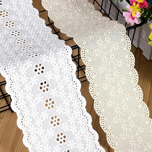 GorinsKani Spitzenbordüre mit Ösen, Baumwolle, bestickt, gewellt, Blumenmuster, Stoffbesatz zum Nähen, für Kleidung, Rock, Verlängerung, Hochzeit, Heimdekoration, Bastelbedarf (weiße Blume) von GorinsKani
