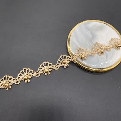 GorinsKani Spitzenborte mit goldfarbenen Perlen, Metallic-Stil, Venedig, Goldstickerei, Spitzenborte zum Nähen, Kostüme, Kleider, Heimdekoration (Gold B 2,3 cm) von GorinsKani