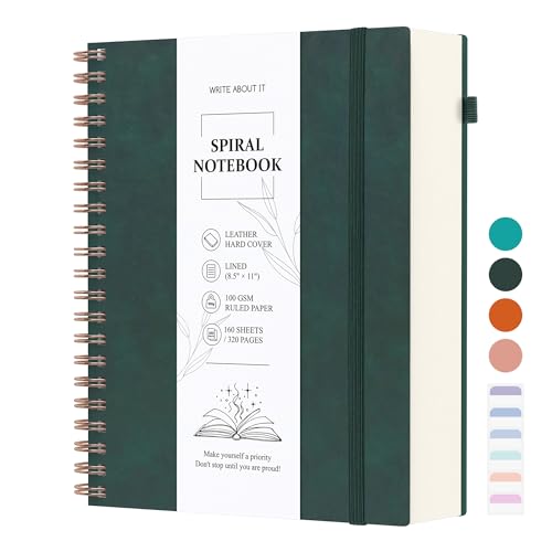 A4 Notizbuch, Notizblock, Spiralgebundene Notizbücher, 320 Blatt/160 Seiten Zum Schreiben, 100 G/m² College-liniertes Papier, Leder Hardcover, 21,6 x 28,8 cm - Grün A4 Notizbuch, Notizblock, Spiralgebundene Notizbücher, 320 Blatt/160 Seiten Zum Schreiben, 100 G/m² College-liniertes Papier, Leder Hardcover, 21,6 x 28,8 cm - Grün von Gosirm
