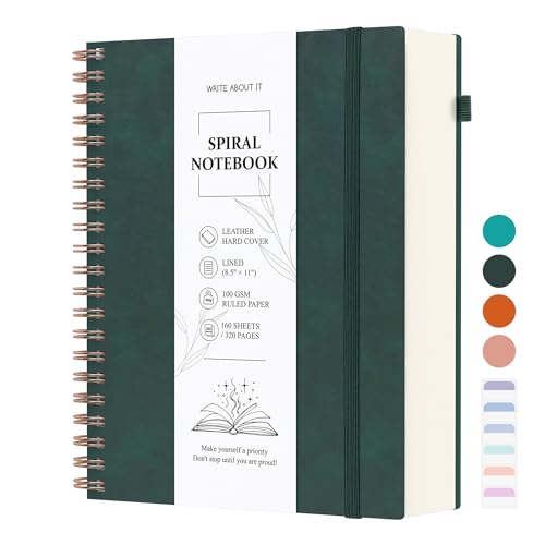 A4 Notizbuch, Notizblock, Spiralgebundene Notizbücher, 320 Blatt/160 Seiten Zum Schreiben, 100 G/m² College-liniertes Papier, Leder Hardcover, 21,6 x 28,8 cm - Grün von Gosirm