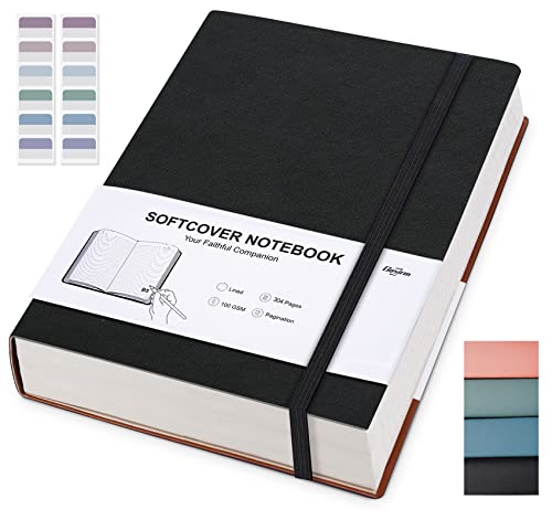 Notebook B5 liniert Journal Notizbuch - 304 Lined Nummerierte Seiten Hardcover Notizbücher mit Haftnotizen Teiler/Innentaschen, 100g/m² Tintenfestes Papier, für Frauen Männer Büro Schule, Schwarz von Gosirm