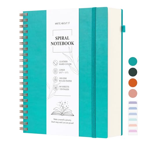 Notizbuch A4 liniert, Bullet Dickes Journal, Spiral Notizblock mit Perforierte Seiten, 320 Blatt/160 Seiten zum Schreiben, 100gsm Papier, für Frauen Männer Arbeit Büro Schule 21,6 x 28,8 cm, Blaugrün von Gosirm