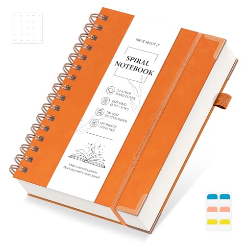 Notizbuch A5 Gepunktetes - Bullet Dot Journal 320 Seiten, Spiralgebundene Notizbücher für Schreiben, Notizblock 100gsm College Papier, Hardcover Tagebuch für Frauen Männer Arbeit Büro Schule, Orange von Gosirm