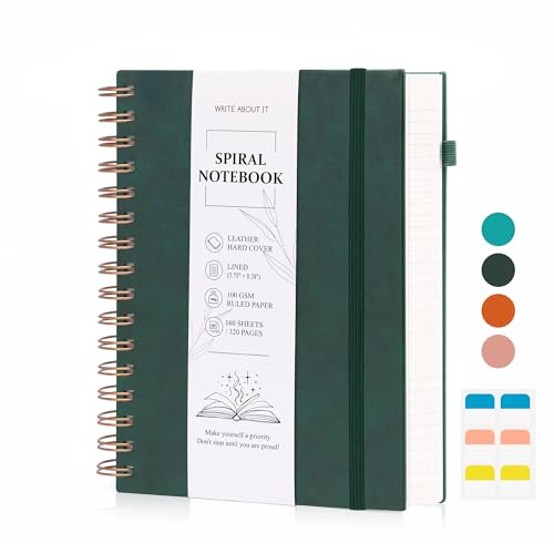 Notizbuch A5 Liniert, Hardcover Journal Notizblock Mit 100 GSM Dickes Papier, 320 Seiten, Ledereinband Spiralblock Notizbücher Mit Innentasche Und Stifthalter, Für Schule Reisen Büro Notizen, Grün von Gosirm