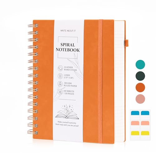 Notizbuch A5 Liniert, Hardcover Journal Tagebuch Mit 100GSM Dickes Papier, Ringbuch Notizbücher 320 Seiten, Ledereinband Spiralblock Notebook Mit Innentasche Und 30 Index-Registerklebern (Orange) von Gosirm