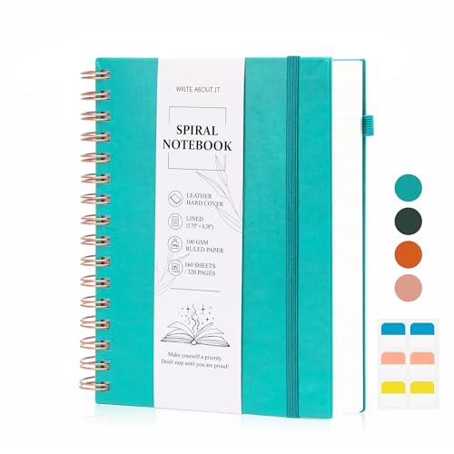 Notizbuch A5 Liniert, Hardcover Journal Notizblock Mit 100 GSM Dickes Papier, 320 Seiten, Ledereinband Spiralblock Notizbücher Mit Innentasche Und Stifthalter, Für Schule Reisen Büro Notizen, Türkis von Gosirm