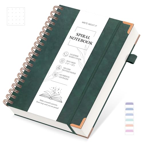 Notizbuch B5 Gepunktetes, Notizblock, Bullet Dot Grid Journal, Spiral Notizbücher 320 Seiten zum Schreiben, 100gsm, Leder Hardcover, für Frauen Männer Arbeit Büro Schule, 19 x 25 cm - Grün von Gosirm