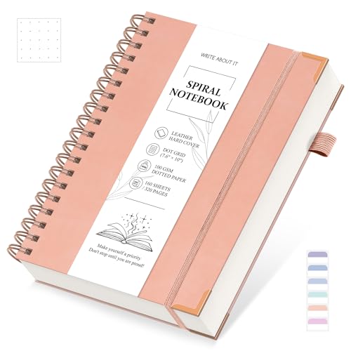 Notizbuch B5 Gepunktetes, Notizblock, Bullet Dot Grid Journal, Spiral Notizbücher 320 Seiten zum Schreiben, 100gsm, Leder Hardcover, für Frauen Männer Arbeit Büro Schule, 19 x 25 cm - Rosa von Gosirm