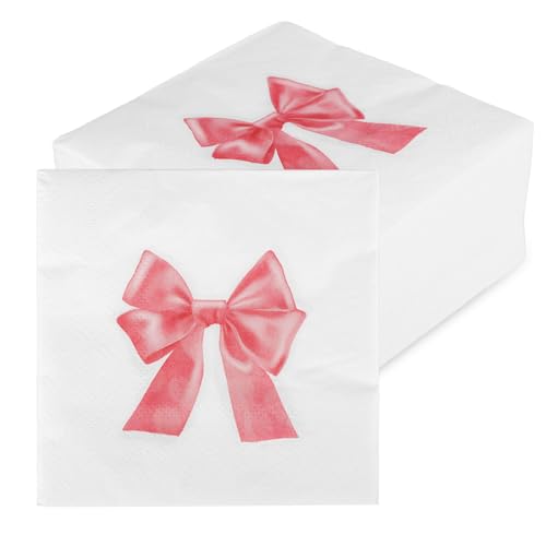 100stk Servietten mit Rosa Schleife, 12,5x12,5cm 2-Lagig Babyparty-Servietten Mädchen Partydekorationen mit Kokette-Schleife zum Thema Geburtstage Junggesellinnenabschiede Party-Zubehör von Gosknor