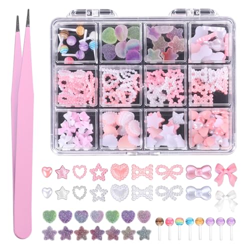 150stk 3D Nagel Anhänger Charms, Bunt Lutscher Schleife Herz Sternform Verschiedene Nagel-Charms mit Aufnahmewerkzeugen Süß Nageldekorationen für Nail Art DIY-Dekorationsdesign 150stk 3D Nagel Anhänger Charms, Bunt Lutscher Schleife Herz Sternform Verschiedene Nagel-Charms mit Aufnahmewerkzeugen Süß Nageldekorationen für Nail Art DIY-Dekorationsdesign von Gosknor