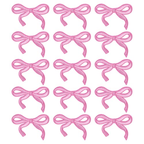 15stk Schleifen Patches, Niedliche Bestickte Patches zum Aufbügeln und Aufnähen Rosa Schleifenknoten-Stickerei-Applikationen für Kleidung Taschen Jacken Jeans DIY Accessoire Dekoration von Gosknor