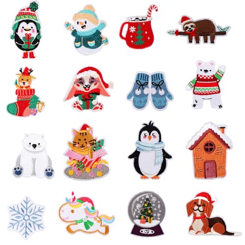 16stk Aufbügelflicken mit Wintermotiv, 16 Stile Winter-Stickerei-Aufnäher zum Aufbügeln Süß Bestickte Applikation zum Aufnähen Saisonales DIY-Bastelzubehör für Kleidung Schuhe Taschen Hüte 16stk Aufbügelflicken mit Wintermotiv, 16 Stile Winter-Stickerei-Aufnäher zum Aufbügeln Süß Bestickte Applikation zum Aufnähen Saisonales DIY-Bastelzubehör für Kleidung Schuhe Taschen Hüte von Gosknor