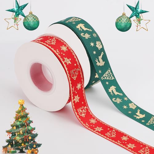 2 Rollen Weihnachtsband, 45,72m Rot-Grünes Weihnachts-Verpackungsband Weihnachts-Ripsband Merry Christmas-Band zum Basteln DIY-Dekoration 2 Rollen Weihnachtsband, 45,72m Rot-Grünes Weihnachts-Verpackungsband Weihnachts-Ripsband Merry Christmas-Band zum Basteln DIY-Dekoration von Gosknor