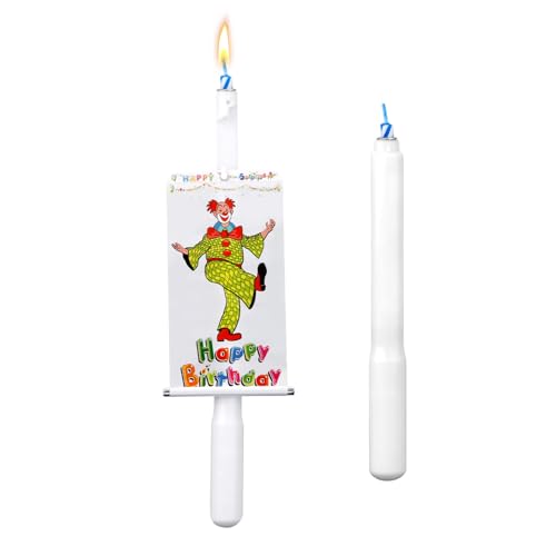2 Stück Neuartige Geburtstagskerze, Pop-Up Fächer-Cupcake-Kerze Clown-Happy-Birthday-Kerze Trick-Cake-Kerzen für Partyzubehör Dessertdekor (13,3 cm, Banner-Clown-Stil) von Gosknor