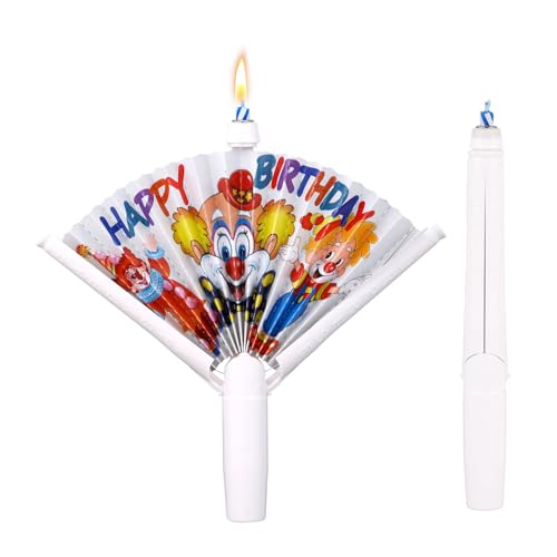 Gosknor 2 Stück Neuartige Geburtstagskerze, Pop-Up Fächer-Cupcake-Kerze Clown-Happy-Birthday-Kerze Trick-Candle für Partyzubehör Dessertdekor (14,6 cm, Clown-Stil), Unparfümiert von Gosknor
