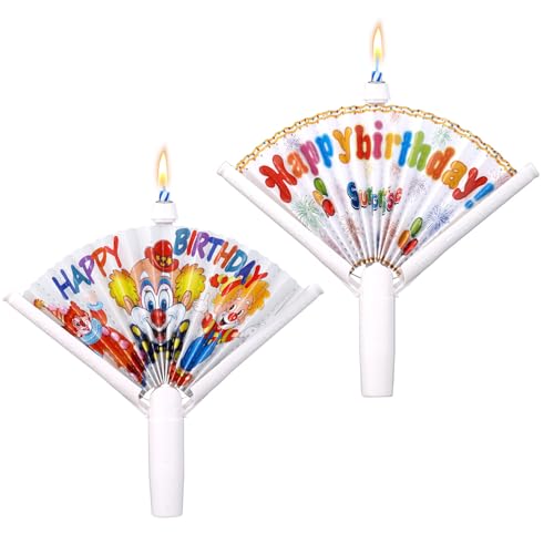 2 Stück Neuartige Geburtstagskerze, Pop-Up Fächer-Cupcake-Kerze Clown-Happy-Birthday-Kerze Trick-Cake-Kerzen für Partyzubehör Dessertdekor (14,6cm, Alles Gute zum Geburtstag & Clown-Stil) von Gosknor
