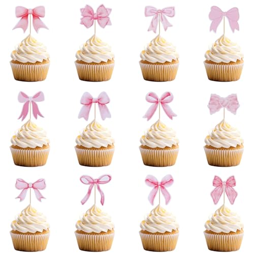 24stk Cupcake-Topper mit Rosa Schleife, Papier Cupcake Topper Schleife Cupcake Deko Schleifen Picker Cupcake für Verlobung Babyparty Schleifenthema Party-Dekor 24stk Cupcake-Topper mit Rosa Schleife, Papier Cupcake Topper Schleife Cupcake Deko Schleifen Picker Cupcake für Verlobung Babyparty Schleifenthema Party-Dekor von Gosknor
