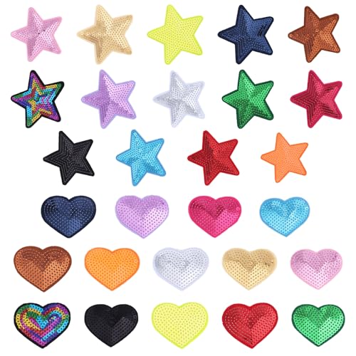 28 Stück Herz- und Stern-Patches, 14 Stern-Patches zum Aufbügeln und 14 Herz-Patches mit Pailletten Glänzende Stern-Patches zum Aufbügeln Herz-Stickerei-Patches für Kleidung Hüte Rucksäcke 28 Stück Herz- und Stern-Patches, 14 Stern-Patches zum Aufbügeln und 14 Herz-Patches mit Pailletten Glänzende Stern-Patches zum Aufbügeln Herz-Stickerei-Patches für Kleidung Hüte Rucksäcke von Gosknor