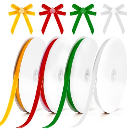4 Rollen Weihnachtssamtband, 1cm 18,3m Vintage-Satinsamtband Einseitiges Weihnachtsbaum-Samtband für Weihnachten Basteln Geschenkverpackungen Insgesamt 73,2m (Rot, Grün, Gold, Weiß) von Gosknor