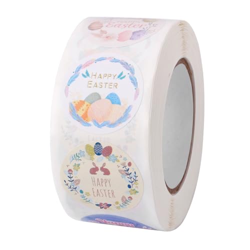 500 Stück 2,5cm Osteraufkleberrolle, Süße Osterei Hasen Aufkleber Selbstklebende Frohe Ostern Aufkleber für Umschläge Scrapbooking Party Geschenke Dekoration von Gosknor