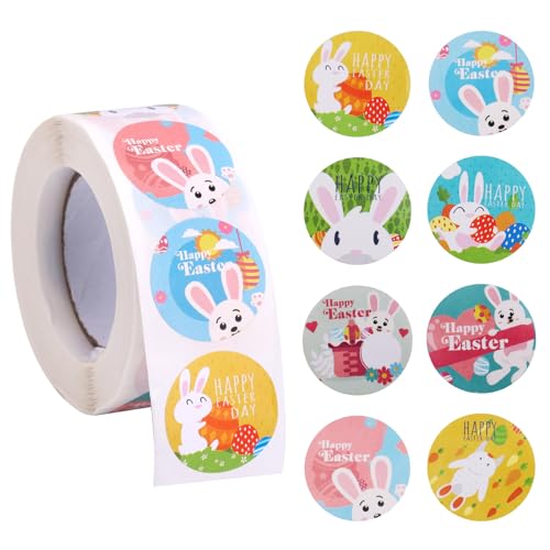 500stk Osteraufkleber, 2,5cm Osterei Hasenaufkleberrolle 8 Designs Happy Easter Aufkleberrolle Rund Feiertagsetiketten für Kinder Geschenkdekoration Umschlag Karten Partygeschenke (Hasenstil) von Gosknor