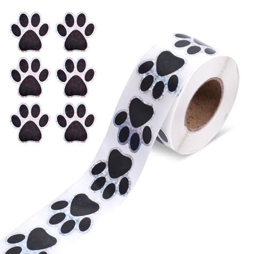 500stk Pfotenabdruck Aufkleber, 2,5 cm Glitzernde Hundepfotenabdruck Aufkleber Selbstklebende Süße Katzenpfotenabdruck Aufkleber für Umschlagsiegel Geschenkverpackung Bastelbedarf (Schwarz) von Gosknor