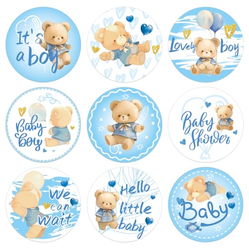 504stk Babypartyaufkleber für Jungen, Blau Hübsch Willkommen-Baby-Aufkleber Rund Babyjungen-Etiketten für Partygeschenke Scrapbooking Schokolade Süßigkeiten Geschenkverpackung (Bär) von Gosknor