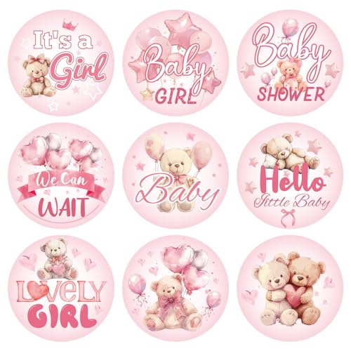 504stk Mädchen Babypartyaufkleber für Gastgeschenke, Rosa Süß It's A Girl Babyaufkleber Rund Baby Mädchen Etiketten für Schokolade Süßigkeiten Geschenkverpackung Scrapbooking (Bär) von Gosknor