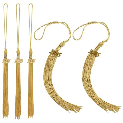 5stk Abschluss Quaste 2025, Polyester-Quaste für Akademische Abschlusskappen mit Anhänger Ideale Abschlusshüte Hängeaccessoires Dekorationen und Fest-Souvenirgeschenke(Altgold) von Gosknor