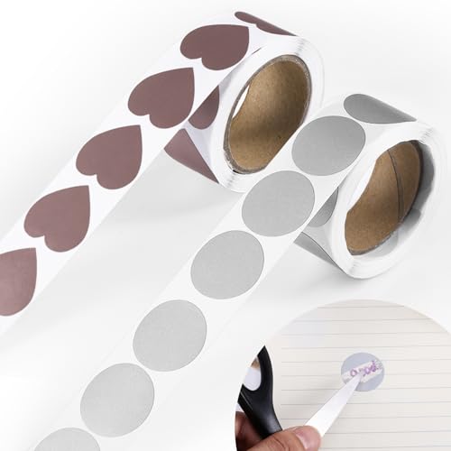 600stk Rubbelaufkleber, 2,5cm Rund und Herzförmig Rubbeletiketten Selbstklebend Stellen Sie Ihre Eigenen Rubbelaufkleber her für Lottoscheine Erstellen von Tombolakarten (Silber, Pink) von Gosknor