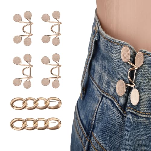 6er-Set Hosenbund-Versteller Knöpfe Pins für Lockere Jeans, Wiederverwendbarer Taillenclip Metallbrosche Ohne Nähen Deko Zubehör für Kleidung Kleider Röcke (Gold) von Gosknor