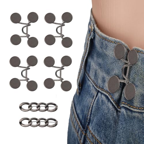 6er-Set Hosenbund-Versteller Knöpfe Pins für Lockere Jeans, Wiederverwendbarer Taillenclip Metallbrosche Ohne Nähen Deko Zubehör für Kleidung Kleider Röcke (Schwarz) von Gosknor
