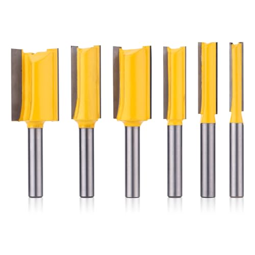 6stk Gerader Fräsersatz mit 1/4-Zoll-Schaft, Gerader Doppelschneidfräser für Holz Scharf Bündiger Fräser, Schnittdurchmesser 1/4", 5/16", 3/8", 1/2", 5/8", 3/4" Holzbearbeitungswerkzeuge von Gosknor