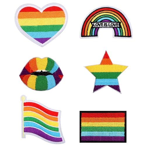 6stk Pride Progress Regenbogen-Stickerei-Aufnäher, LGBTQ-Aufnäher/Aufbügler Lippen-Stern-Herz-Regenbogen-Flaggen-Design Schwule Bestickte Applikationen für Kleidung Taschen Rucksäcke Hüte von Gosknor