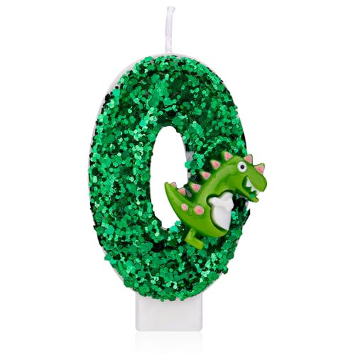 Dinosaurier-Geburtstagskerze, Grüne Pailletten Geburtstagskerze Zahlenkerze 3D-Dinosaurier Kuchenkerze für Geburtstagsparty Dinosaurier Mottoparty Dekorationen (0) von Gosknor
