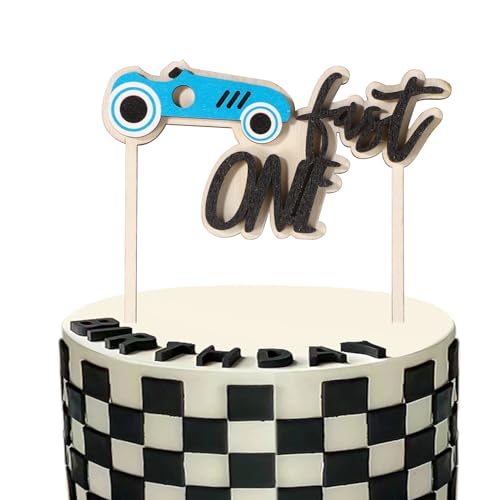 Fast One Birthday-Kuchenaufsatz, Hölzerner Auto-Kuchenaufsatz Fast One Rennauto-Kuchenaufsatz für Dekorationen zur Ersten Geburtstagsparty mit Rennthema von Gosknor
