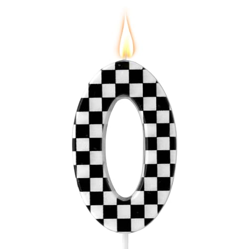 Geburtstagskerze mit Rennwagenmotiv, Geburtstagskerzen mit Karierten Zahlen Schwarze und Weiße Kerzen Happy Birthday-Kuchenaufsatz für Jungen Party mit Rennwagenmotiv Zubehör (Nummer 0) von Gosknor