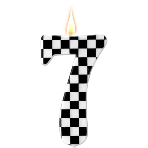 Geburtstagskerze mit Rennwagenmotiv, Geburtstagskerzen mit Karierten Zahlen Schwarze und Weiße Kerzen Happy Birthday-Kuchenaufsatz für Jungen Party mit Rennwagenmotiv Zubehör (Nummer 7) von Gosknor