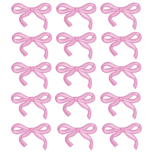 Gosknor 15 Stück Schleifen Patches, Süße Schleifen zum Aufbügeln Stickapplikationen Dekorationen Schleifen-Zubehör für Kleidung Taschen Jacken Jeans DIY-Accessoire-Dekoration (Pink) von Gosknor