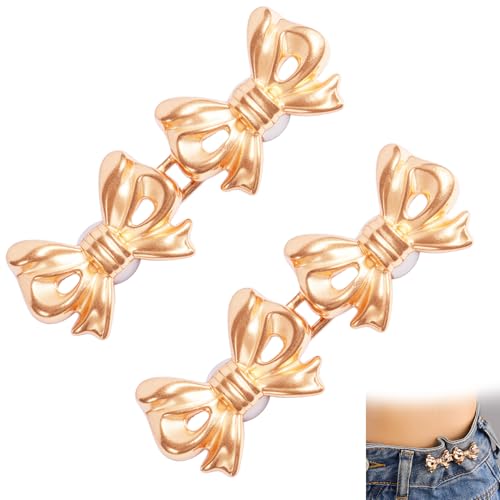 Gosknor 2 Sets Schleifen-Gürtel-Engmacher für Frauen, Verstellbare Jeans-Engmacher Taille Nähen Nicht Erforderlich Abnehmbare Schleifen-Jeans-Clip-Verschlüsse für Weite Hosen Hemden Kleider (Gold) von Gosknor