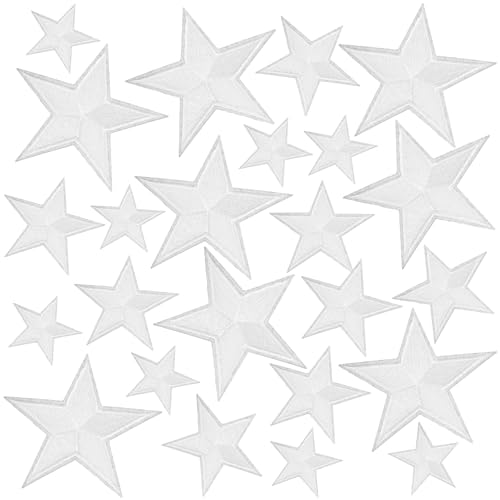 Gosknor 24stk Aufnäher zum Aufbügeln Stern, 3 Größen Polyester und Baumwolle Bestickte Stern-Aufnäher Applikationen Aufnähen Perfekte Dekorationen Accessoires für Kleidung Hosen Hüte Hemden(Weiß) von Gosknor