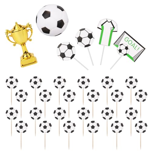 Gosknor 30 Stk Fußball Cupcake Topper, Fußball Kuchenaufsatz Trophäe Fußballtor Trikot Kuchendekorationen für Themenparty Geburtstagsfeier Gosknor 30 Stk Fußball Cupcake Topper, Fußball Kuchenaufsatz Trophäe Fußballtor Trikot Kuchendekorationen für Themenparty Geburtstagsfeier von Gosknor