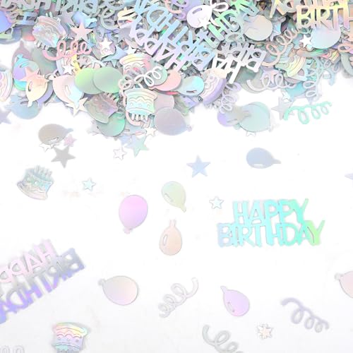 Gosknor 600stk Geburtstagskonfetti, Iridisierendes Partykonfetti Metallisches Happy Birthday Tischstreudekor mit Kuchen Ballons Sternen Bändern Formen für DIY Bastelarbeiten Festliche Tischdekoration von Gosknor