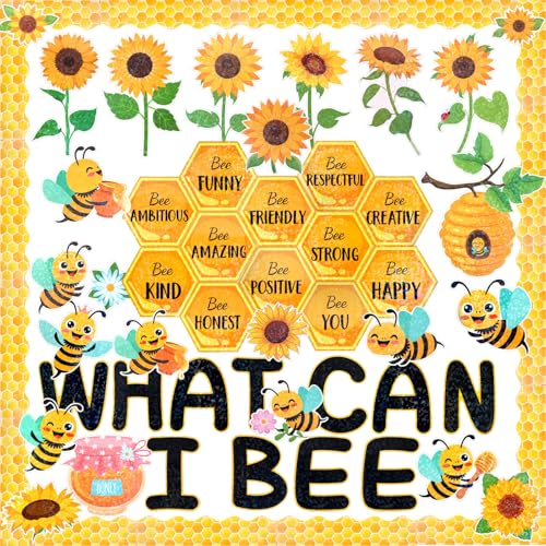 Gosknor 84St Frühlings Pinnwand Dekoration, What Can I Bee Sonnenblume Wabe Papierausschnitte Frühlings Klassenzimmer Dekoration für Schule Büro Zuhause Wand Tür von Gosknor