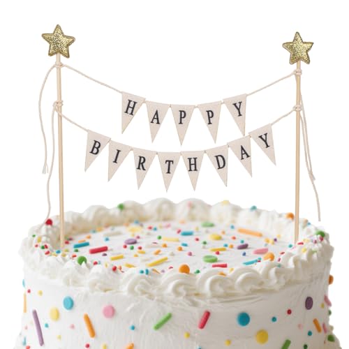 Gosknor Happy Birthday Flaggen Banner Kuchenaufsatz, Handgefertigte Wimpel und Stern Girlande Geburtstagskuchen Flaggen Dekoration für Partydekorationen von Gosknor