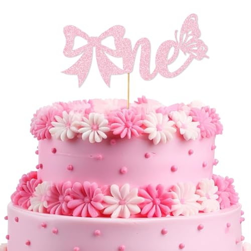 Gosknor Kuchenaufsatz mit Rosa Schleife zum 1. Geburtstag, Süße Schmetterlinge Party-Dekorationen für Babys und Mädchen Cupcake-Aufsatz Partyzubehör zum 1. Geburtstag für Kuchendekoration Gosknor Kuchenaufsatz mit Rosa Schleife zum 1. Geburtstag, Süße Schmetterlinge Party-Dekorationen für Babys und Mädchen Cupcake-Aufsatz Partyzubehör zum 1. Geburtstag für Kuchendekoration von Gosknor