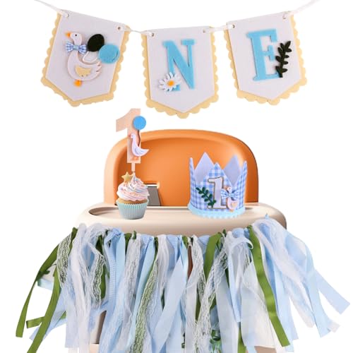 Gosknor Party-Dekorationsset für den 1. Geburtstag, Silly Goose-Hochstuhl-Banner Hut und Tortenaufsatz für Partyzubehör zum Ersten Geburtstag mit Gänse Thema Jungen und Mädchen Gosknor Party-Dekorationsset für den 1. Geburtstag, Silly Goose-Hochstuhl-Banner Hut und Tortenaufsatz für Partyzubehör zum Ersten Geburtstag mit Gänse Thema Jungen und Mädchen von Gosknor