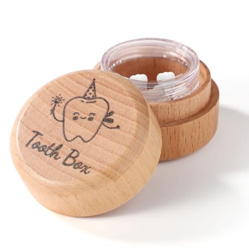 Gosknor Zahnaufbewahrungsbox, Zahnbox aus Holz mit Transparenter Kunststoffbox Süße Baby-Zahnbox Zahnhalterbox für Verlorene Zähne Zahn-Andenkenbox für Jungen und Mädchen Gosknor Zahnaufbewahrungsbox, Zahnbox aus Holz mit Transparenter Kunststoffbox Süße Baby-Zahnbox Zahnhalterbox für Verlorene Zähne Zahn-Andenkenbox für Jungen und Mädchen von Gosknor